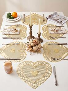 1-200pcs Gold Heart-Shaped PVC Placemats, Washable, Easy To Clean, Wipe-Clean, Non-Slip, Holiday Wedding Party Dining Table Decor - Multicolor - View 11