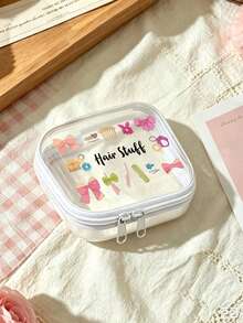 The "Hair Stuff" Pattern Double Zipper Transparent Storage Bag, Hair Accessory Storage Bag, Multi-Purpose Portable Small Item Box, Makeup Sponge Organizing Bag, Easy To Classify And Store Powder Puff Cotton Swabs And Miscellaneous Small Items - Multicolor - View 8