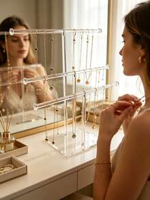 Vanity [Accessory Stand] 2/3 Tier Acrylic Earring Jewelry Storage Rack, Desktop Earring Hanging Display Stand, Home Vanity Jewelry Organizer, Store Countertop Jewelry Display Storage Tool - Clear - View 1