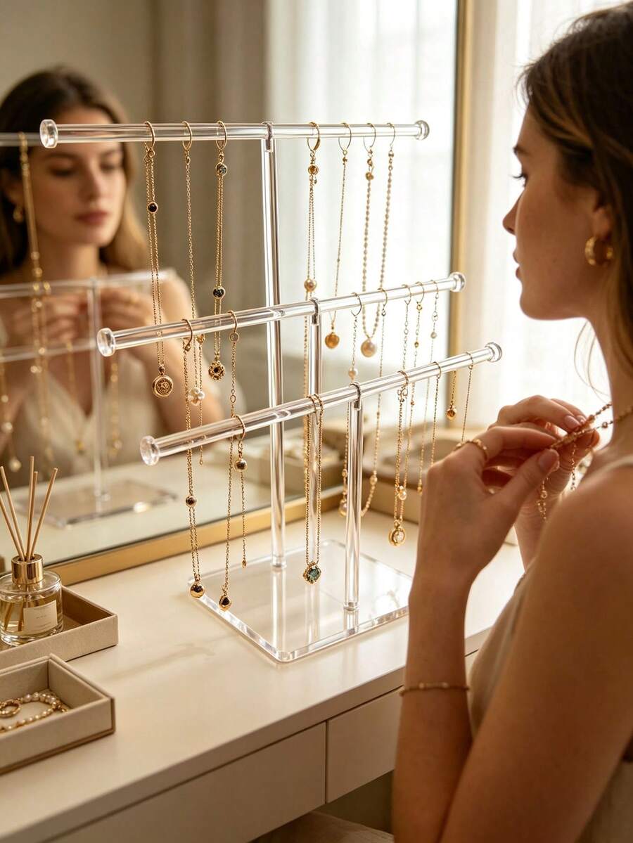 Vanity [Accessory Stand] 2/3 Tier Acrylic Earring Jewelry Storage Rack, Desktop Earring Hanging Display Stand, Home Vanity Jewelry Organizer, Store Countertop Jewelry Display Storage Tool - Clear - View 1
