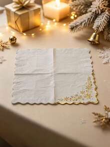 20pcs Gold Foil Snowflake Wavy Edge Paper Napkins, Red & White Snowflake Pattern Disposable Cocktail Napkins, Double Layer Soft, No Fluorescent Agents, Highly Absorbent, Lint-Free & Tear-Resistant, Embossed + Colorful Pattern Holiday Party Table Decor Napkins, Suitable For Platinum Luxury Style Christmas Party, Winter New Year Gathering, Minimalist Silent Night Banquet, High-End Platinum Paper Table Setting, Restaurant, Food Truck, Cafe - A - View 6