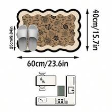 1件裝棕色底黑線條全覆蓋玫瑰花卉圖案復古法式鄉村風地毯，古典插畫風格仿羊絨不對稱波浪邊長方形，黑色底米色寬邊框配全覆蓋黑白玫瑰細節，可機洗區域地毯，適用客廳臥室陽台，四季居家裝飾 - 彩色 - 查看 12