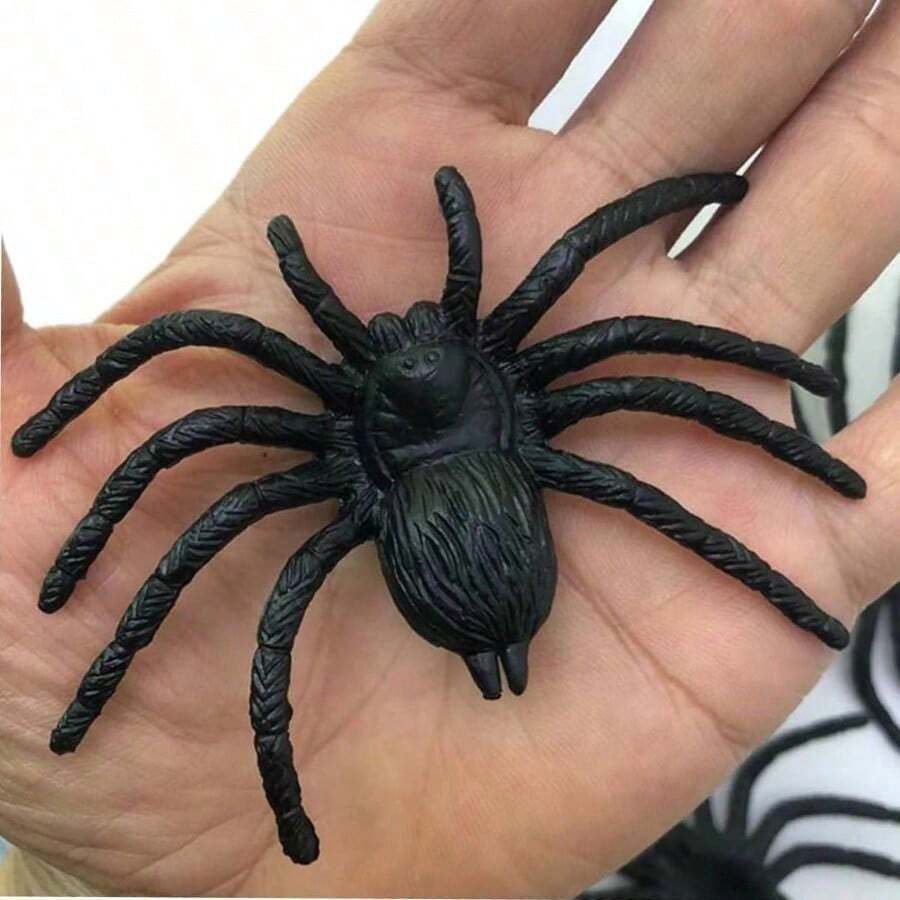 6pcs Fake Giant Spider, Realistic Black Tarantula, Prank Gag Spider Model, Halloween Party Decoration, Joke Prop Ornament - A - View 1