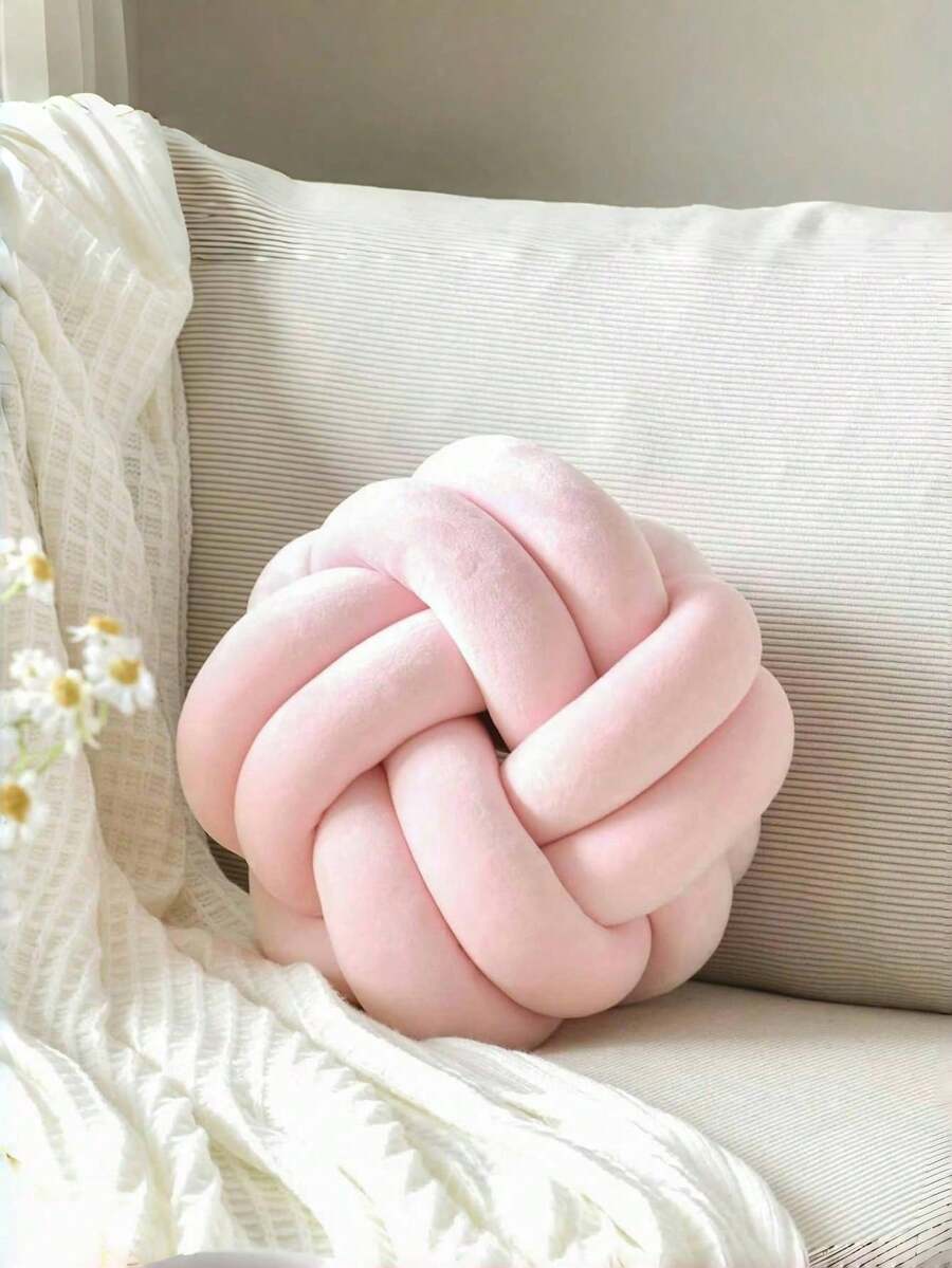 COOKCOK 1pc Spherical Throw Pillow, Asymmetric Round Knitted Cushion, Soft Spring Home Decor Pillow, Suitable For Bedroom, Sofa And Bed, Ideal Gift For Friends And Family - White - Pink - View 1