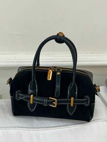 Simple And Exquisite Boston Handbag, With Niche Zippers Embellished With Vintage Hardware Buckles, Suitable For Daily Commuting, Shopping, And Travel - Black - View 8