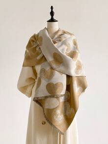 1pc Minimalist Heart Pattern Jacquard Faux Cashmere Warm Scarf, Cold-Proof Neck Warmer, Women's Autumn/Winter Fashion Versatile Air Conditioning Shawl Blanket, Suitable For Daily Matching And Decorative Use - Multicolor - View 8