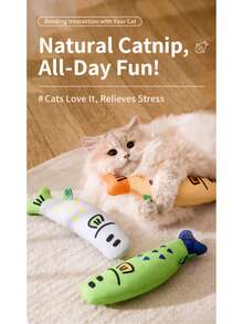 1pc Catnip Linen Fish Cat Toy, Self-Play Boredom Relief Chew Toy With Bell Sound, 3 Colors Available, Suitable For Indoor Play For Kittens - A - View 1
