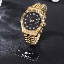 RICECGO 1pc Business Gold Men's Quartz Watch - Gold - View 4