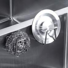 1/2pcs Self‑Adhesive Stainless Steel Sponge Holder, No‑Drill Wall Mount Sink Hook, Waterproof Adhesive Back Storage Rack For Sponge, Scrubber, Dish Brush, Kitchen & Bathroom Organizer - Multi-color - View 4