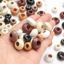 30/50顆天然木珠 8mm/10mm 混色大孔圓形隔珠，適用DIY手鍊、項鍊、珠寶手工、編織繩藝與裝飾 - 顏色隨機 - 查看 2
