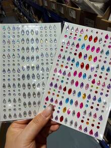 3/1Sheets 3D Rhinestone Face Body Gem Stickers,Shiny Multi‑Color Crystal Rhinestone With Water Droplet Shape, Heart-Shaped, Aurora Circular, Horse Eye Self‑Adhesive Jewel Decals, Festival Rave Party Makeup Decor For Face, Body, Nail & DIY Craft - Multicolor - View 8