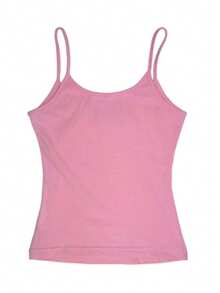 Tank Top Camisole Seksi Pas Badan Gaya Kasual - Berwarna merah muda - View 3