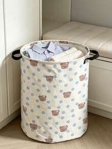 Cute Bear Pattern Foldable Laundry Basket, Large Capacity Round Fabric Dirty Clothes Storage Bin With Handle, Home Storage Basket, Laundry Bag, Suitable For Bedroom, Dorm, Bathroom, Home Essential, Perfect For Storage, Gift, Housewarming Gift - Multicolor - View 7