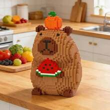 1750pcs Small Particle Capybara Eating Watermelon Building Block Toy Set, Fun Cute Model Series, Creative Leisure 3D DIY Puzzle, Stress Relief Entertainment Game, Party Decoration, Birthday Party, Holiday Halloween Christmas Gift - Multicolor - View 3