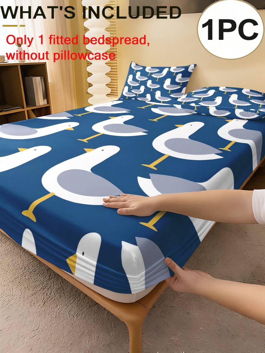1PC Cute Animal Print Fitted Sheet (Fitted Sheet Only, No Pillowcase), Seagull Pattern Soft Bedroom Bedding, Suitable For Bedroom, Guest Room, School Dorm, Easy To Remove And Machine Washable, All-Season Mattress Protector - Multicolor - View 1