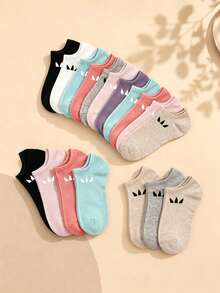 20 Pairs Women Solid Color Boat Socks, Sweet Absorbent Breathable Invisible Socks, Suitable For Daily Wear, Sports, School Style, All Seasons, Random Colors, Optional 1 Pair/10 Pairs/20 Pairs - Multicolor - View 2