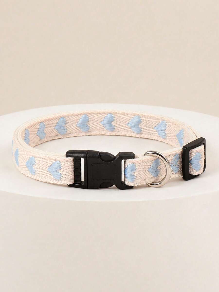 Lightweight Soft Pet Collar, Blue Heart Jacquard Design, Cat Supplies, Dog Supplies, Dog Accessories, Happy Dog, Suitable For Small Cats And Dogs, Indoor Or Outdoor Use (Not Suitable For Large Dogs)