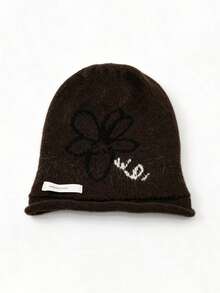 1pc Women's Maillard Style Jacquard Label Slouchy Beanie, Autumn/Winter Retro Relaxed Knit Hat, Loose Warm Hat For Women - Multicolor - View 5