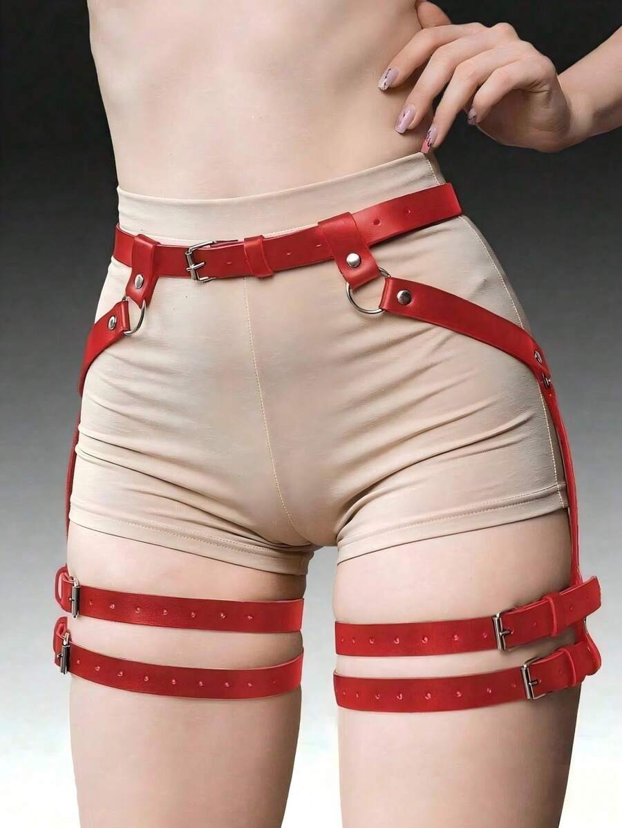1pc Women Black Punk Style X-Back Harness Strap Suitable For Party Music Festival Photography Stage Performance Daily Dating Gathering And Other Occasions - Red - View 1