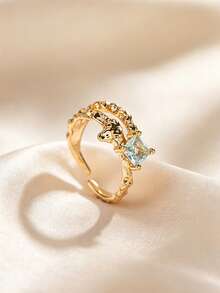 A Vintage-Style, Elegant Women's Ring Featuring An Irregular, Molten-Lava-Inspired Design And A Square-Cut Zirconia; Suitable For Everyday Wear. - Multicolor - View 6
