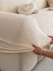 1pc Soft Cream Style Fleece Elastic Stretch Full Sofa Cover, Free Matching Pillowcase Per Seat, 1234 Seats Armrest & Backrest All-In-One Sofa Cover, Anti-Dirt, Anti-Pet Scratch, Dustproof, Suitable For All Seasons - Beige - View 7
