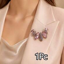 2Pcs Women's Shiny Leaf-Shaped Brooch, Exquisite Colorful Rhinestone Geometric Feather Design Fashion Accessory - Multicolor - View 16