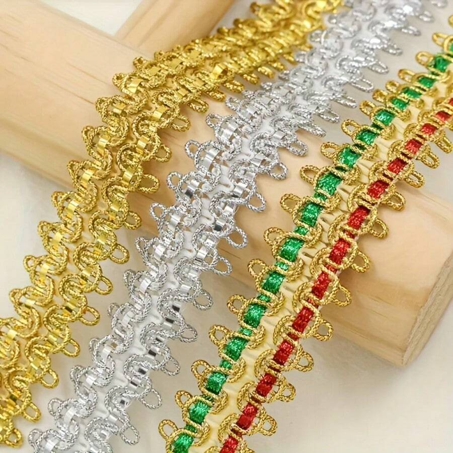 3/5碼縫製蕾絲帶，2.5公分金色金線鉤花蕾絲緞帶，適用於衣物、舞台服飾裝飾、禮盒包袋燈飾配件，DIY衣服、洋裝縫製與初學者縫紉