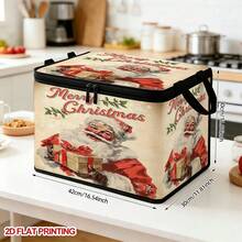 1PC Vintage Santa Claus Gift Christmas Text Pattern Foldable Storage Box With Lid, 2D FLAT, Zippered Organizer For Clothes, Towels And Bedding, Perfect For Home And Closet Use, Can Be Placed Under Bed, Best Home Decor Storage Solution - 1 Piece - View 2