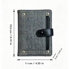 American Vintage Denim & Leather Patchwork Snap Wallet, Multi-Card Slots ID Holder, Portable Short Coin Purse, Artistic Retro Style All-In-One Card Case - Multicolor - View 2