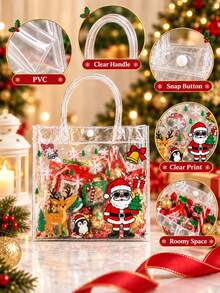 1/20PCS Clear Christmas Gift Bag, Transparent PVC Christmas Tote Bag With Handles And Snap Button For Presents Gift Sets And Festive Parties - Christmas Transparent Tote Bag - View 2