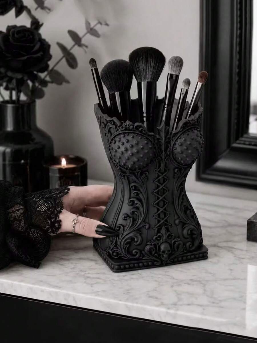 1pc Body-Shaped Makeup Brush Storage Bucket, Vanity Table Makeup Brush Organizer Decor, Bathroom Desktop Cosmetic Storage Holder, Creative Human-Shaped Storage Jar, Girly Bedroom Desktop Decoration Suitable For Halloween, Birthday, Graduation Gift - Multicolor - View 1