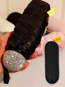 1pc 2-In-1 Sun & Rain Umbrella With Rhinestone Design, Portable Travel Essential, Easy To Carry, School Supplies, Strong Waterproof Performance, Dual-Use Rain & Sun Protection, Perfect Vacation Gift Choice - UPF50+ Capsule Umbrella - View 16
