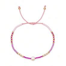 1PC Bohemian Minimalist Summer, Faux Pearl Beaded Bracelet, Adjustable Drawstring Friendship Bracelet, Birthday Gift - Multicolor - View 10