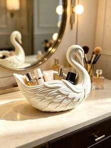 Swan Shaped Jewelry Tray, Matte White Resin Decorative Trinket Dish, Elegant Desktop Organizer, Suitable For Rings, Earrings, Necklaces - Multicolor - View 1