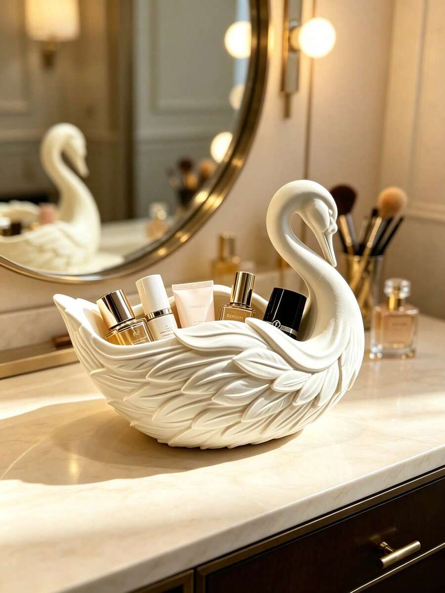 Swan Shaped Jewelry Tray, Matte White Resin Decorative Trinket Dish, Elegant Desktop Organizer, Suitable For Rings, Earrings, Necklaces - Multicolor - View 1