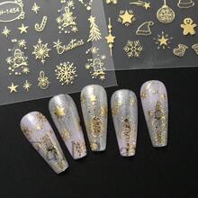 3 Sheets Luxury Golden Christmas Nail Stickers - Rhinestone Tree, Snowflake & Candy Cane Decals, DIY Elegant Manicure Art For Women's Holiday Party - Gold - View 7