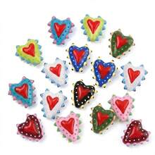 5pcs Handmade Glass Heart Beads - Dual-Tone Contrast Heart Style Vertical Hole Decorative Beads, Suitable For DIY Bracelets, Necklaces And Y2K Style Jewelry Making - Color Mixing - View 1