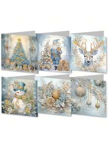 1/6pcs DIY Diamond Painting Set, Unique Design, Suitable For Christmas And New Year Greeting Cards, Round Diamonds, Paper Craft Handmade Set, Perfect For Holiday Parties And Gifts - Sets - View 14