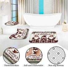 1件/4件組 酒紅格紋3D圖案多功能浴室裝飾浴簾套組，附贈12個掛鉤，高級節日氛圍，含浴室地墊、U型地墊與圓形馬桶蓋套，適用所有場景，浴室套裝 - 酒紅色格紋三地精 - 查看 6