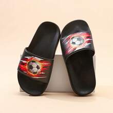 Cool Flame Vortex Soccer Design Kids Slippers, EVA Soft Sole, Durable, Home & Beach, Boys Summer Casual Foam Slides - Black - View 7