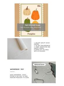 1pc Frameless Pumpkin Stamp Cozy Fall Kitchen Wall Art Canvas Vintage Quirky Poster For Bedroom Dorm Back To School Gift - Frameless - View 11