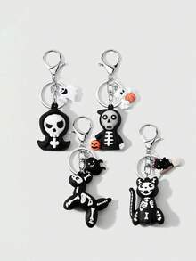 1pc Dark Style Halloween Series Skull Cat Dog Ghost Keychain Bag Charm - Multicolor - View 1