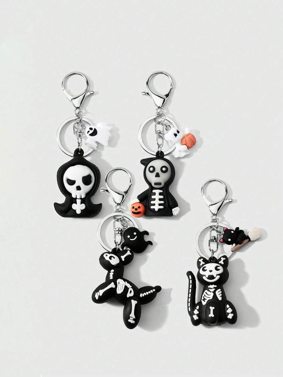 1pc Dark Style Halloween Series Skull Cat Dog Ghost Keychain Bag Charm - Multicolor - View 1