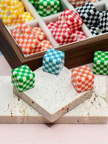 15pcs Random Color Mosaic Checkerboard Square Beads With Holes DIY Bracelet Phone Chain Hair Tie Pendant Decoration Material Accessories - Multicolor - View 7