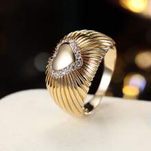 1pc Fashion Heart-Shaped Design Cubic Zirconia Inlaid Wide Band Ring For Women - Multicolor - View 10