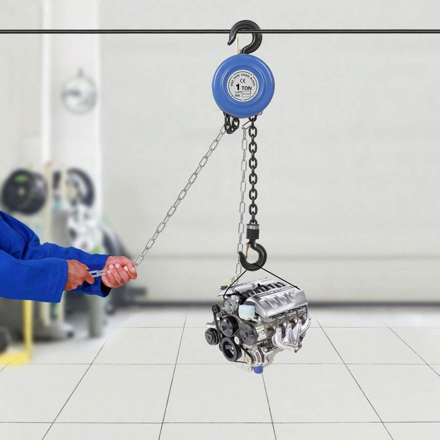 Vintoro Blue Manual Hand Chain Hoist, 1 Ton Capacity, 3M Lifting Chain, Heavy Duty Hand Operated Chain Block, Portable Manual Lifting Tool, Sturdy Industrial Chain Hoist, Anti Slip Hand Chain Design, Easy To Operate, For Lifting Cargo - Blue - View 1