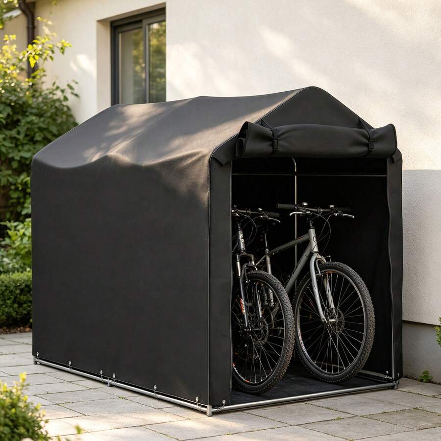 Extra Large Outdoor Bike Shelter Tent - UV Protection, Fits 2-4 Bikes, Portable & Foldable For Garage/Garden Storage - Black - View 1
