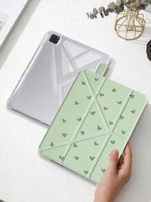 1件抹茶綠小愛心平板保護殼，適用於iPad Mini6/7/Air/Air2/9.7/10.2/10.5/10.9 (Air4-Air8)/Pro 11/10th Gen/A16/Pro 11 2024，彩繪圖案平板殼配透明壓克力背殼，三折支架，自動休眠/喚醒，內置筆槽，不含筆，部分機型附相機框 - 彩色 - 查看 1
