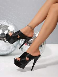 Black Solid Color Sexy Fabric Criss-Cross Strap 2026 High Heel Shoes Outdoor Summer - Black - View 5