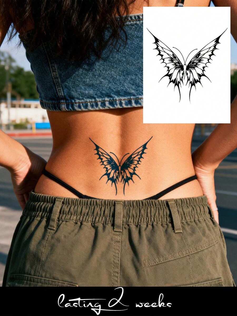 Herbal Juice Semi-Permanent Tattoo Sticker INS Style Aesthetic Butterfly Pattern 14 Days Non-Fading Music Festival Party Gift Arm Shoulder Back Waist Abdomen Body Temporary Tattoo Sticker 1pc - Blue - View 1